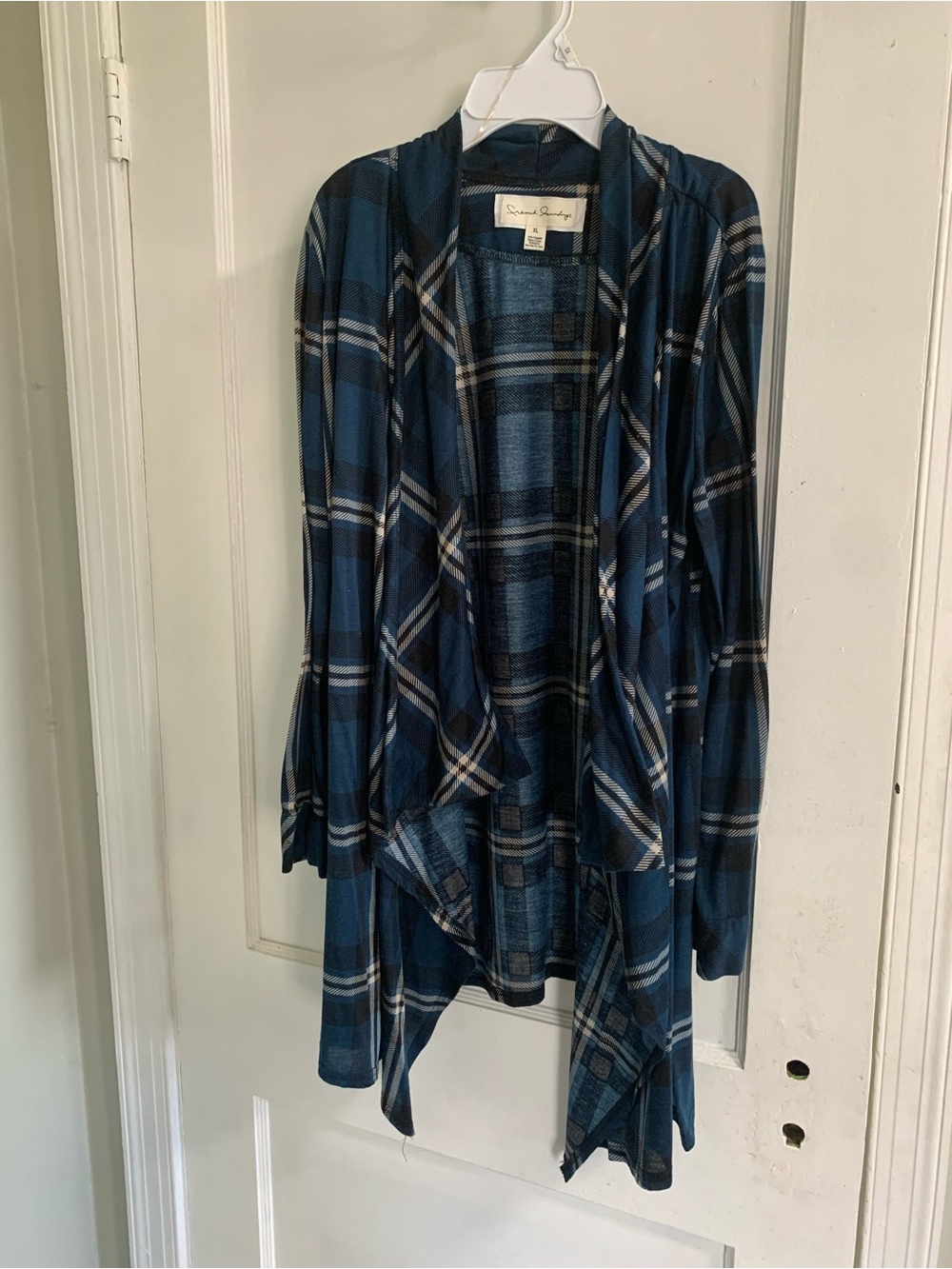 French Laundry Blue Plaid Top with White and Black Accents
